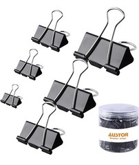 AUSTOR 100 Pcs Binder Clips Paper Clamp Clips Assorted 6 Sizes, Black