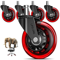 Office Chair Wheels Replacement, Heavy Duty, Red, 5-Pack Fits 98% | Original Rub
