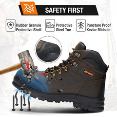 NINGO Men’s Heavy Duty Work Boots Steel Toe Puncture Proof Leather Safety Shoes