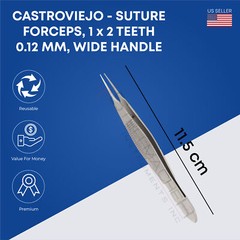 Castroviejo, Suture forceps, 1 x 2 teeth, 0.5 mm & 0.3mm & 0.12mm, wide handle,
