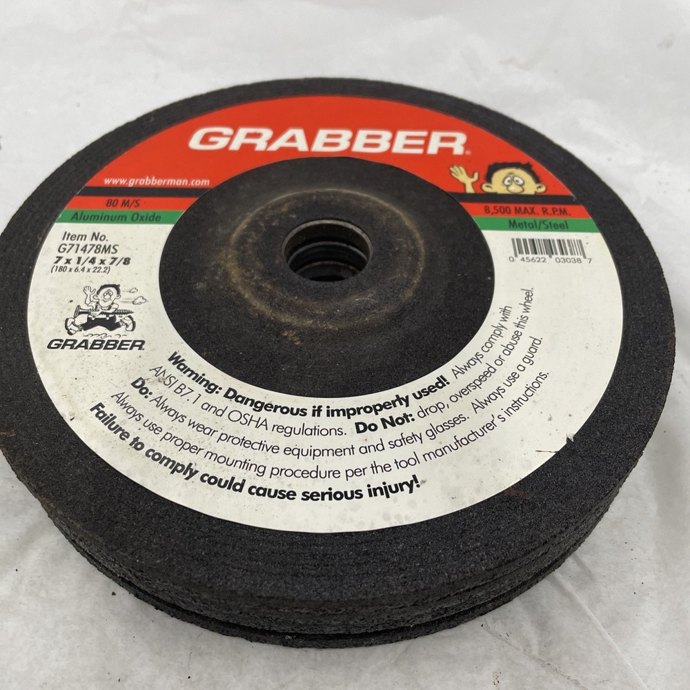 4 Grabber 7” x 1/4” x 7/8” Aluminum Oxide Grinding Wheels Metal Steel