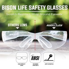 Crystal Clear Safety Glasses, ANSI Z87.1, Impact & Scratch Resistant Lens