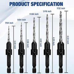 WORKPRO 5PC HSS Countersink Drill Bit M2 4Flute Woodworking Pilot Screw Hole Set