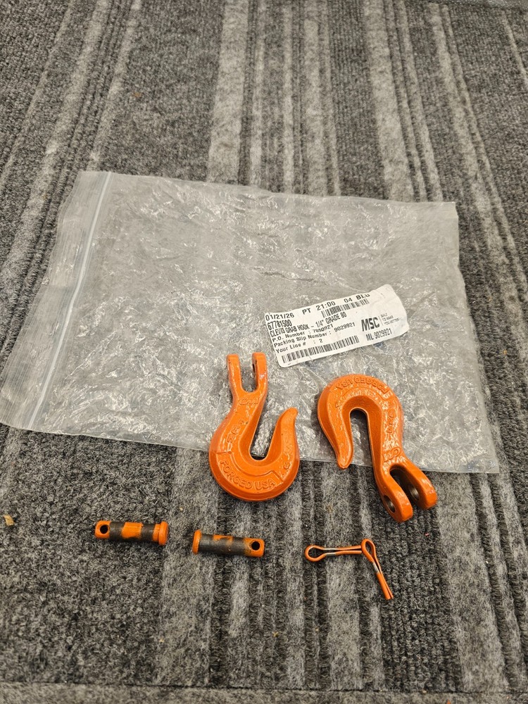 (QTY 2) Columbus McKinnon: 1/4 in Grade 80 Orange Clevis Grab Hooks 3500 lbs WLL