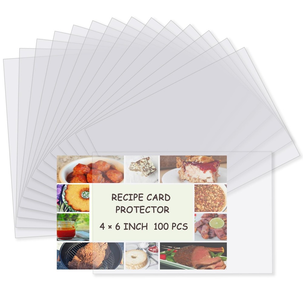 100 Pcs 4×6 Inch Clear Recipe Card Protectors Index Card Sleeves for Cookbook