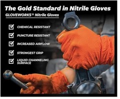 1- GLOVEWORKS HD Orange Nitrile Disposable Gloves 8 Mil XL size box of 100