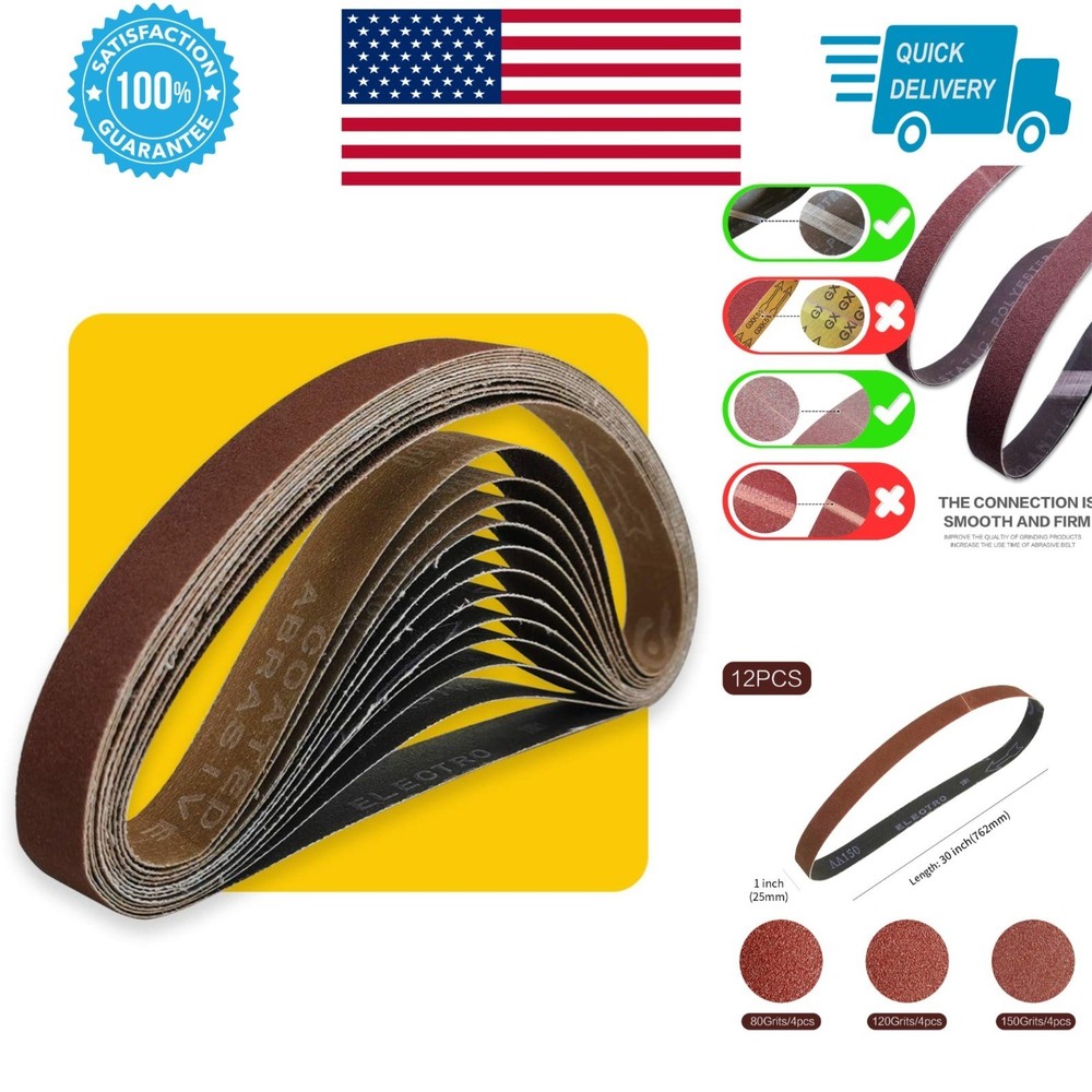 12 Pcs 1×30 Sanding Belts Aluminum Oxide 80 120 150 Grits for Sander