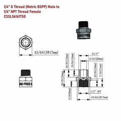 G Thread (Metric BSPP) Male to NPT Female Adapter – Lead-Free (1/4″ x 1/4″)