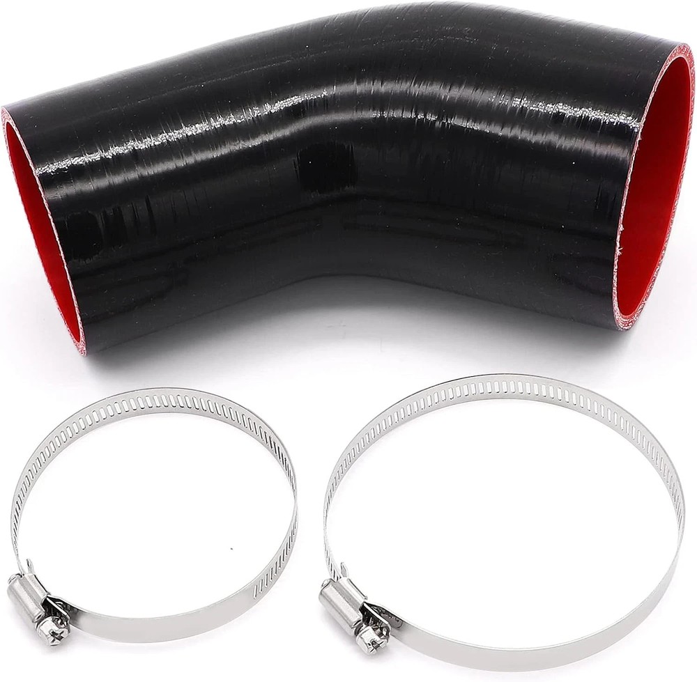 45° Silicone Elbow Coupler Hose, 3″ to 3.5″, 4″ Length, Includes 2 Clamps