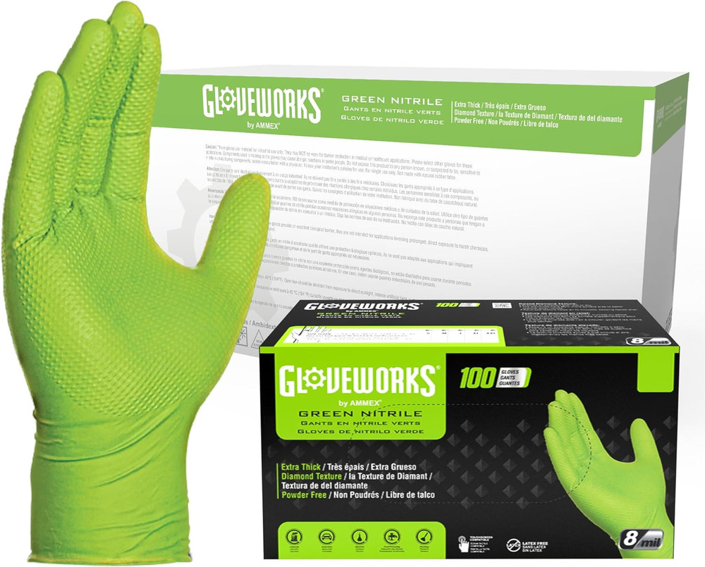 HD Green Nitrile Gloves, 8 Mil Nitrile Gloves Medium-Xxl Sizes, Nitrile Disposab