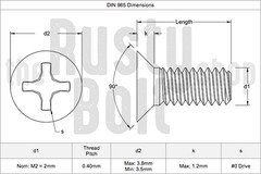 M2 x 4mm, Phillips Flat Head Screws, Steel, Black, Countersunk