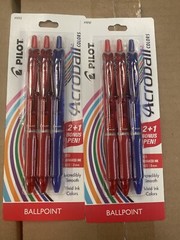TWO Packs Pilot Acroball Ballpoint Ink Pens Red Blue 2+1 Med 1.0 mm s13 ze
