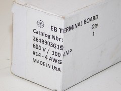 New GE General Electric 264B903G19 EB Terminal Board 600V 100 AMP 14-4 AWG Unit
