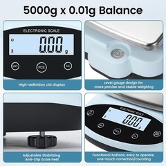 Analytical Balance 5000G X 0.01G Digital Gram Scale 0.01G Accuracy Precision Lab