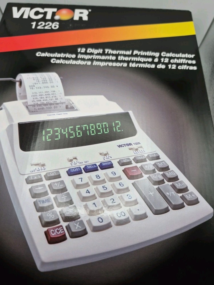 Victor 12-Digit Basic Calculator with Thermal Printer, White (Victor 1226)