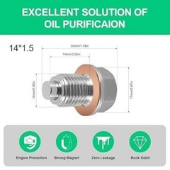 M14x1.5 Magnetic Stainless Steel Oil Drain Plug with Copper Washers, Compatible