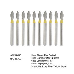10Pcs Dental Diamond Burs 379/023XF FG Egg Football Extra Fine Grit High Speed