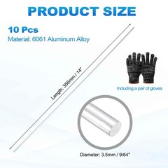 10 PCS 6061 Aluminum Rod 9/64 Inch 3.5mm Dia 14 Inch 356mm Long Solid Lathe