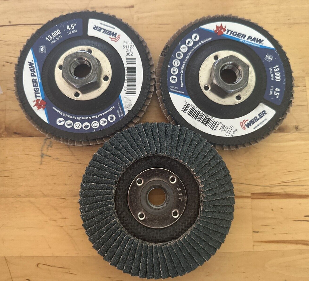 3 WEILER 51123 TigerPaw TY29 Abrasive Flap Disc 4-1/2″ 36Grit 5/8 Arbor 13000RPM