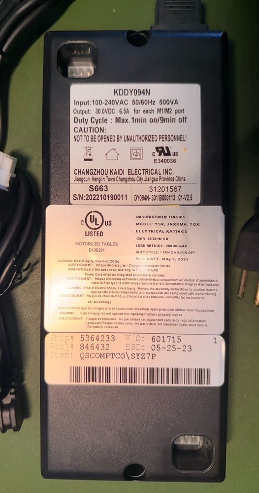 Control Box for Lifting Desk 100-240VAC 50/60Hz 6.5A, KDDY094N With Switch