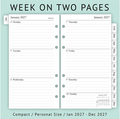 2027 Weekly & Monthly Planner Refill, 3-3/4″ X 6-3/4″, Jan 2027 – Dec 2027, Pers