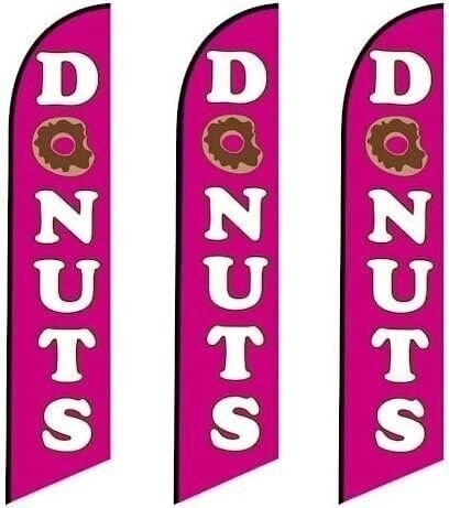 3 (three) Tall windless full sleeve flags of Donuts for Business Advertising…