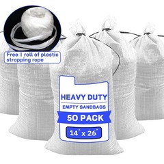 White polyethylene woven sandbags, 14 x 26 in (pack of 50)+ 1 roll of tie straps