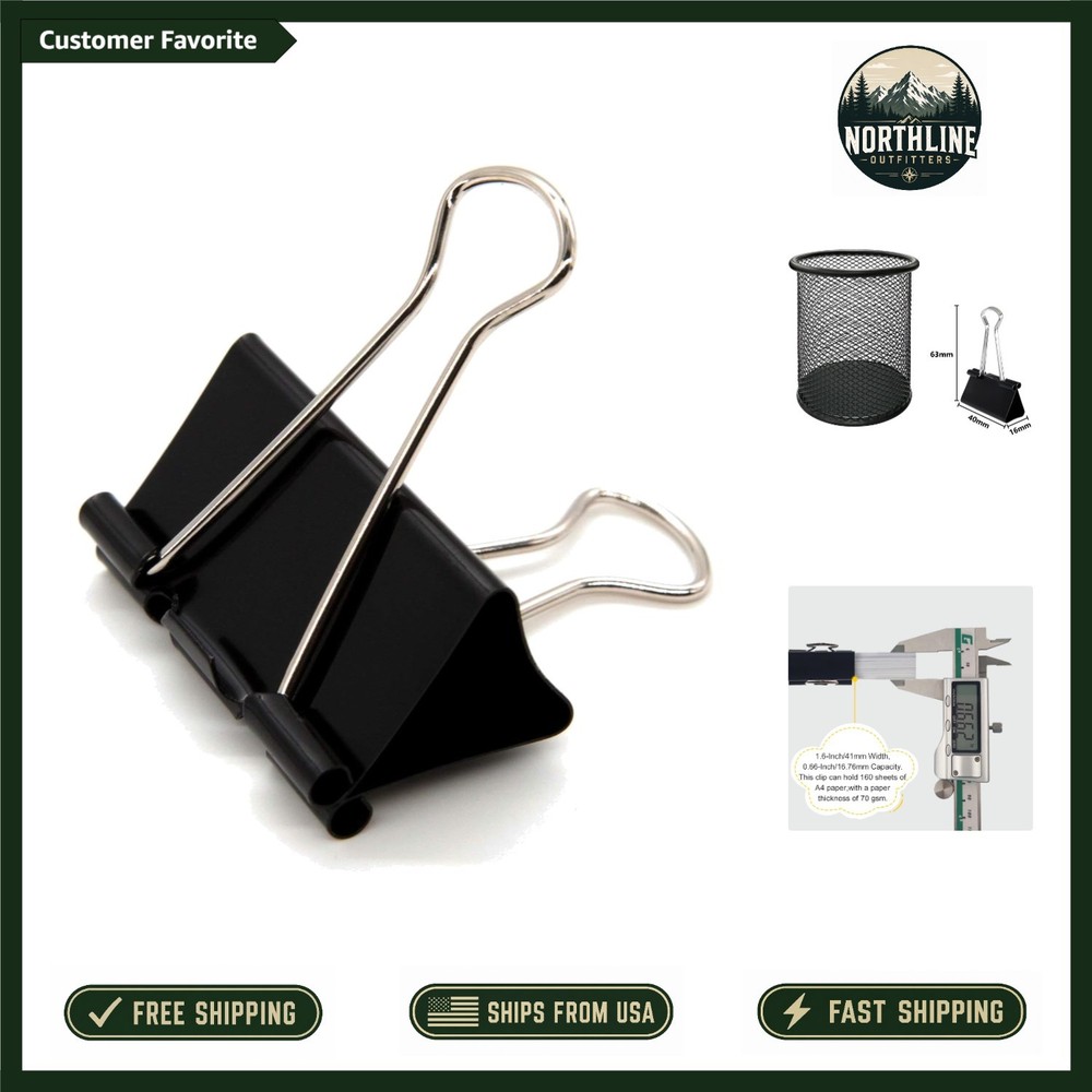 Effortless Paper Organization with 24 Large Binder Clips 1.6-Inch – Black Finish