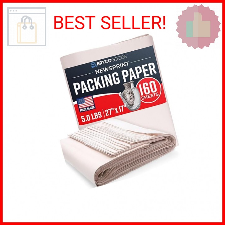 Bryco Goods Newsprint Packing Paper Sheets for Moving – 5lb – 160 Sheets of News
