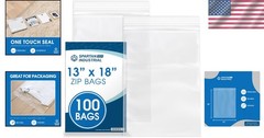 Bulk Pack: 100 Clear 13″ x 18″ Sealable Zip Bags – Food Safe and Moisture Proof