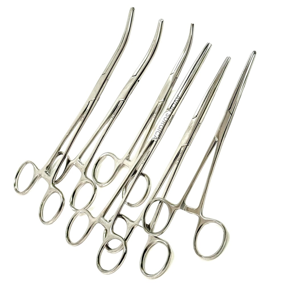 6 Count – Straight and Curved Hemostat Forceps 6.25″ + 7.25″ + 8″ Ratcheting