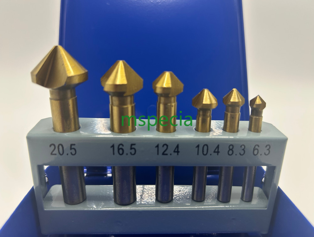 6 Pc 3 Flute HSS Titanium Chamfer Chamfering End Mill Cutter Bit Countersink Set