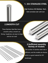 12Pcs 1/8 x 12in 304 Stainless Steel Round Rod, Metal Shaft, Stainless Steel Smo