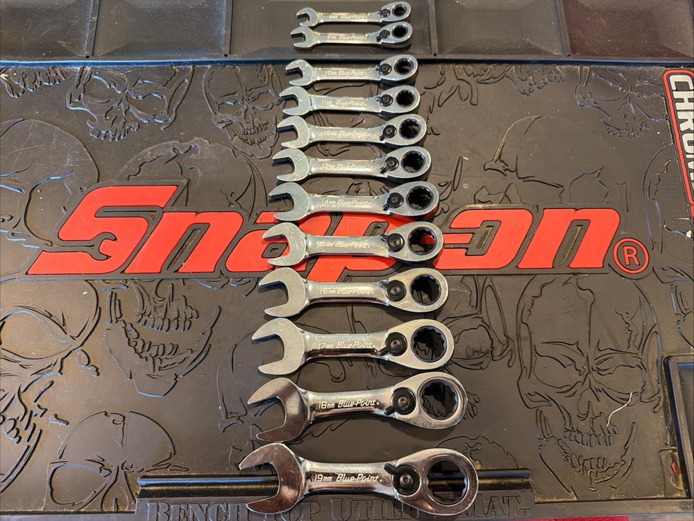 Blue-point 12pc 8-19mm Metric Stubby Reverse Ratcheting Wrench Set BOERMS712