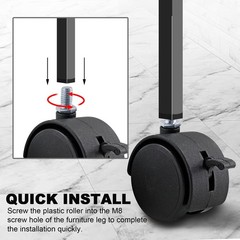 Litoexpe 4Pcs 1 Inch Plastic Caster Wheel, Black M8 x 13mm Swivel Stem