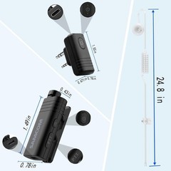 SAMCOM BTEAR01 Wireless Earpiece with Clear Airtube Tube 2 Pin Dongle Black