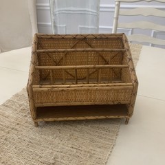 Vintage Burnt Bamboo and Rattan Desk Organizer Wicker
