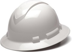 Pyramex Full Brim Safety Helmet – White 4-Point Ratchet, Replaceable Sweatband