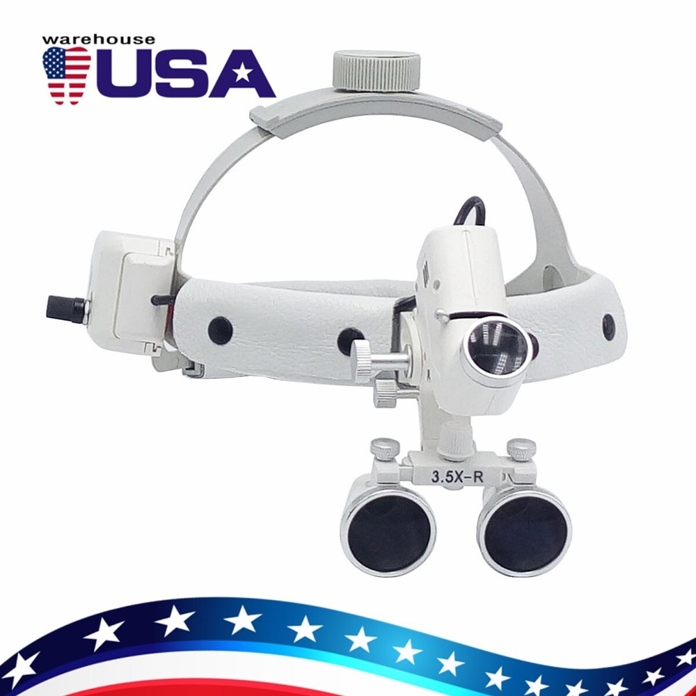 3.5X Dental Surgical Headband Medical LED Light Binocular Loupes Ajustable