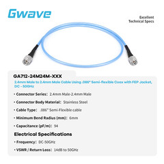 2.4mm Male to 2.4mm Male .086″ Semi-flexible Coax Cable, FEP Jacket, DC-50GHz