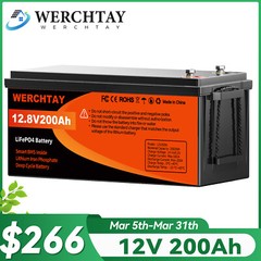 12V 200AH LiFePO4 Deep Cycle Lithium Battery BMS for Solar Panel RV Off-grid US