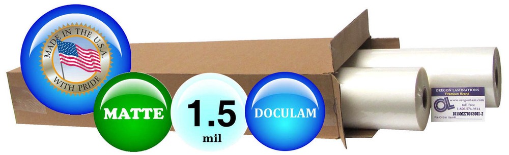 Doculam Hot Laminating Film 27″ x 500′ on 1″ core 1.5 Mil ( 2 Rolls ) Matte