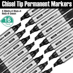 16 Pcs Jumbo Size Permanent Markers Bulk Large Chisel Tip Permanent Markers T…