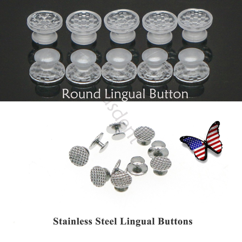 100pcs Dental Ortho Lingual Button Bondable Round/Rectangular Base Ceramic/Metal