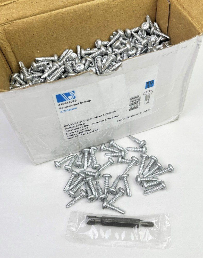 1000 PCS NES BV 4.2mmx16mm Round Head Drill Screw Silver Ruspert Square Drive #2