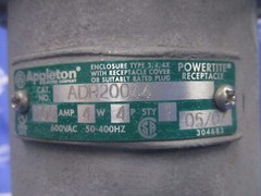 NIB APPLETON FEMALE POWERTITE RECEPTACLE ADR20044 200A 600VAC 4P 4W 1 Y WARRANTY