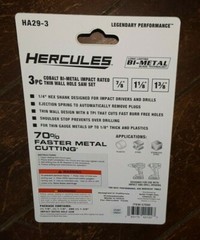 Hercules 3pc. Cobalt Bi-Metal Impact Rated Thin Wall Hole Saw: 7/8, 1-1/8, 1-3/8