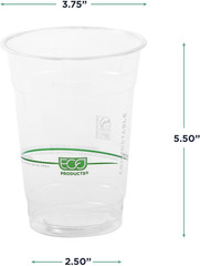 Greenstripe Clear Compostable 16Oz PLA Plastic Cups, Case of 1000, Disposable Re