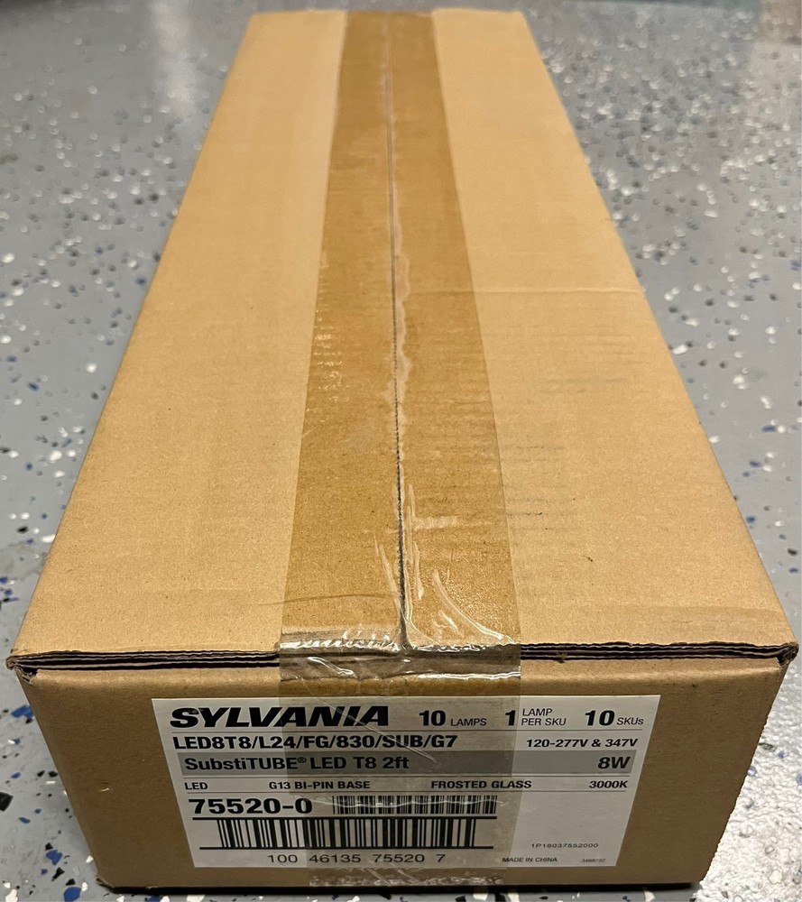 SYLVANIA 75520-0 LED8T8/L24/FG/830/SUB/G7 3000k LED 2ft Bulb, (10-PACK) New