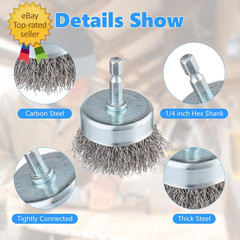 10-Pack Carbon Steel Wire Wheel, Cup, Pen Brush Set with 1/4-Inch Hex Shank for